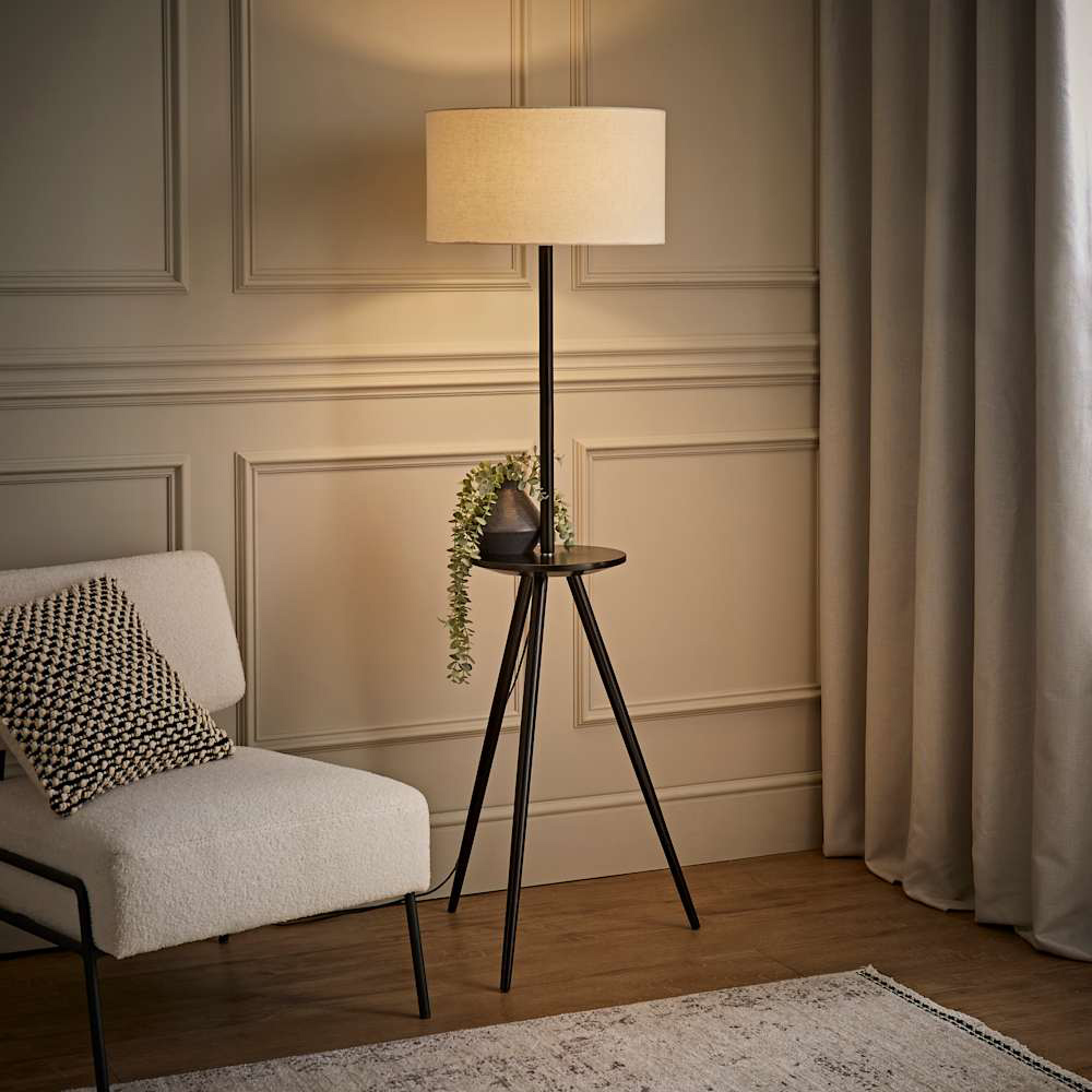 ValueLights Desmond Side Table Black Wood Tripod LED Floor Lamp with Bulb Image 3