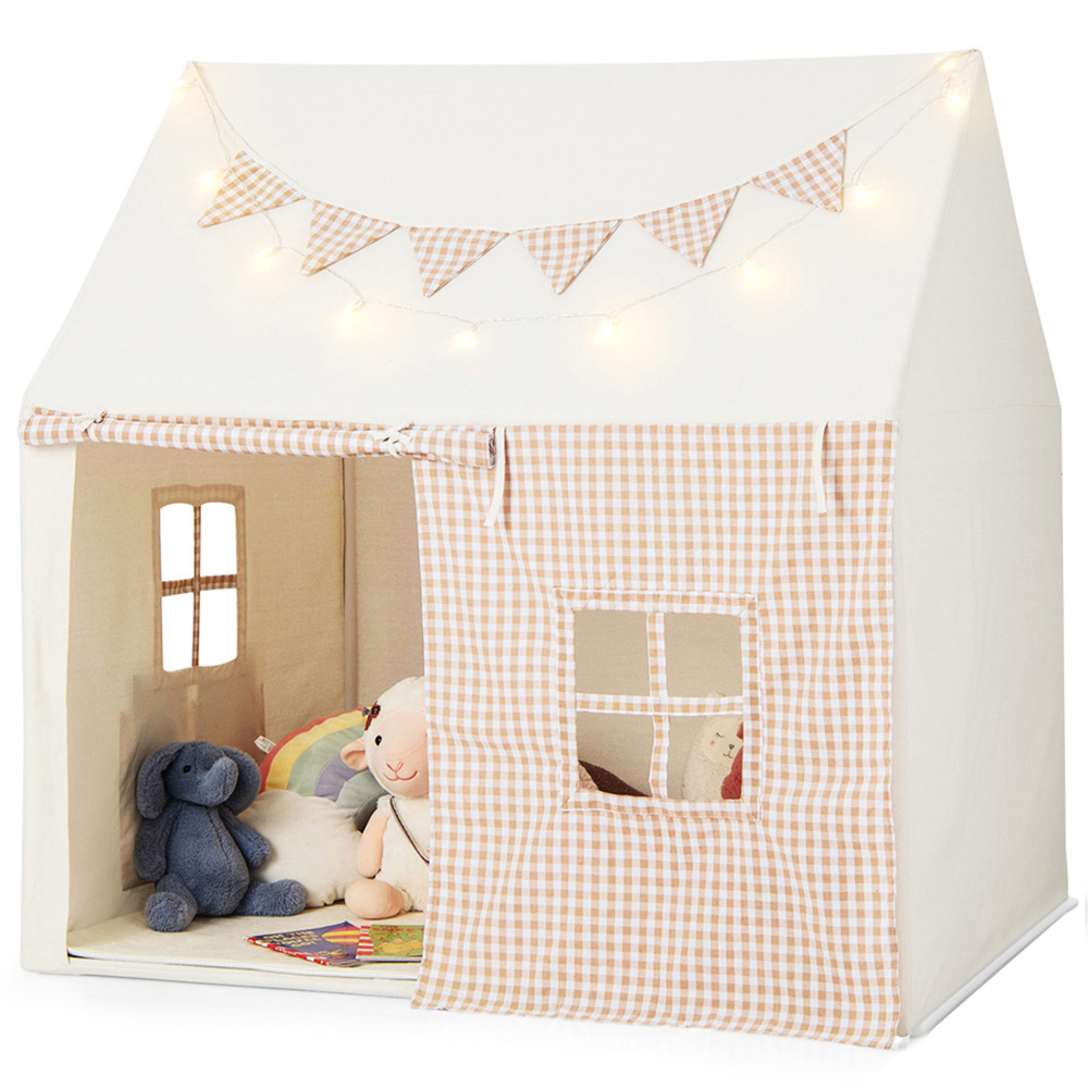 Costway Beige Kids Play Tent with Padded Mat Image 1