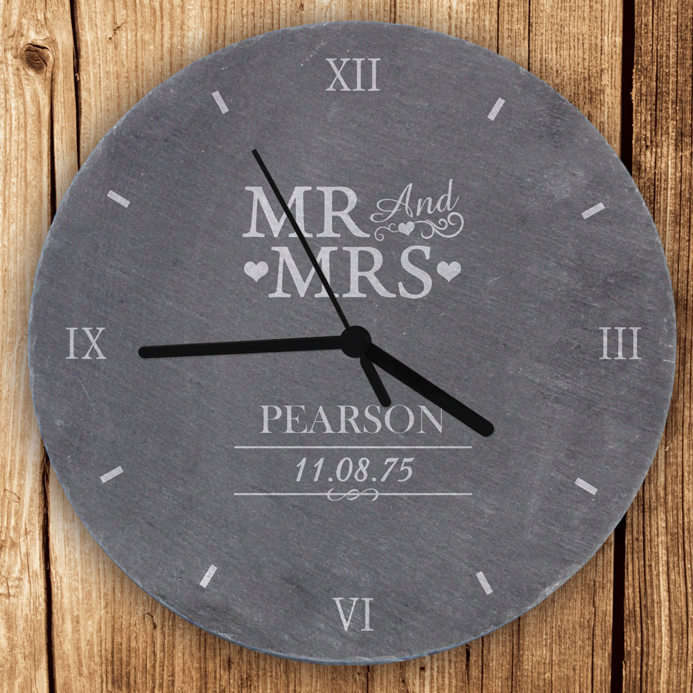 Personalised Memento Personalised Mr and Mrs Slate Clock Image 2