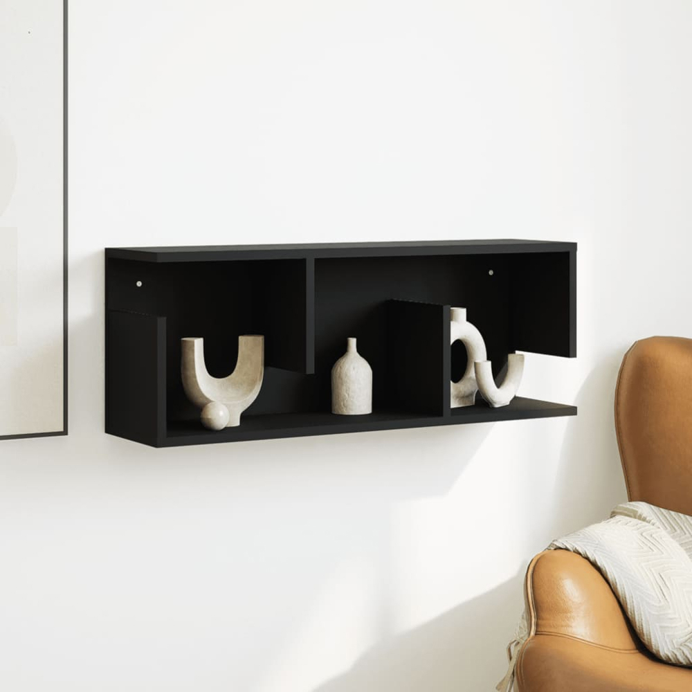 vidaXL 3 Open Shelf Black Wall Cabinet Image 8