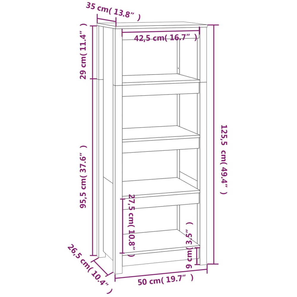 vidaXL 4 Shelf Grey Solid Pine Wood Bookcase Image 9
