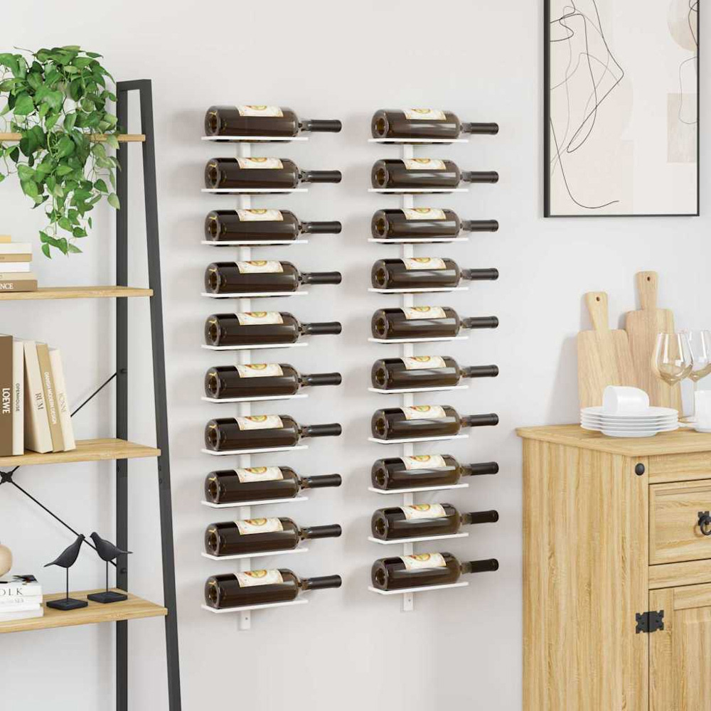 vidaXL 10 Bottle White Wall Mounted Wine Rack Set of 2 Image 2