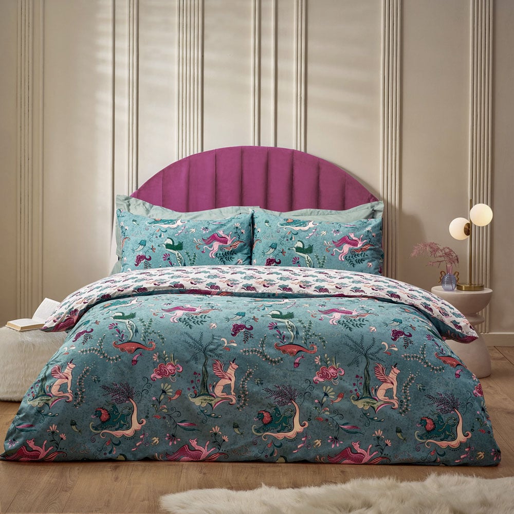 furn Athena King Size Mineral Blue Mythological Duvet Set Image 1