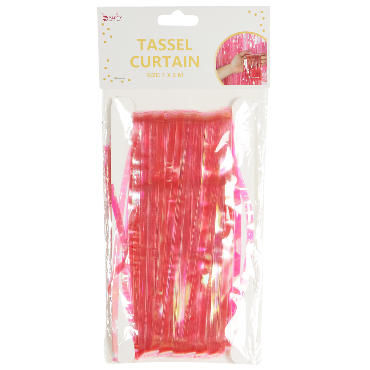 Pastel Party Tinsel Curtain - Red and Pink Image 1