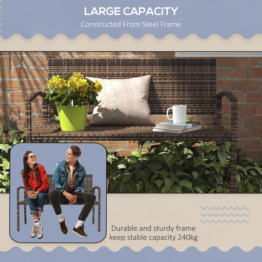 Outsunny 2 Seater Brown Rattan Garden Loveseat Bench Image 8