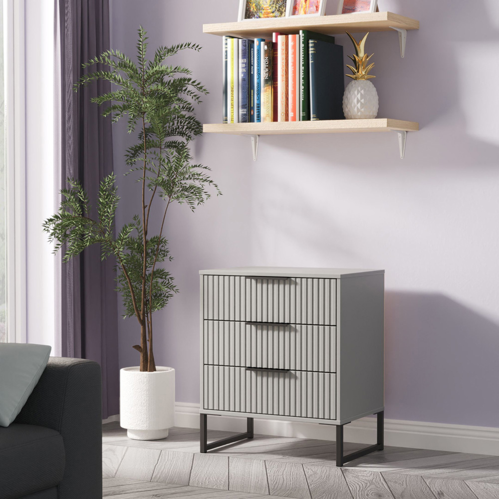 Crowndale Fluted 3 Drawer Dusk Grey Midi Chest of Drawers Ready Assembled Image 7