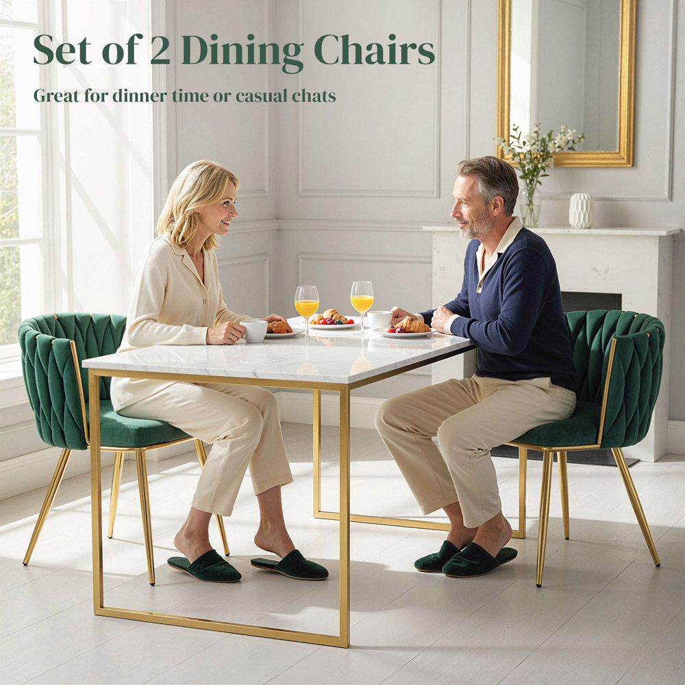 Portland Set of 2 Dark Green Upholstered Dining Chair Image 5