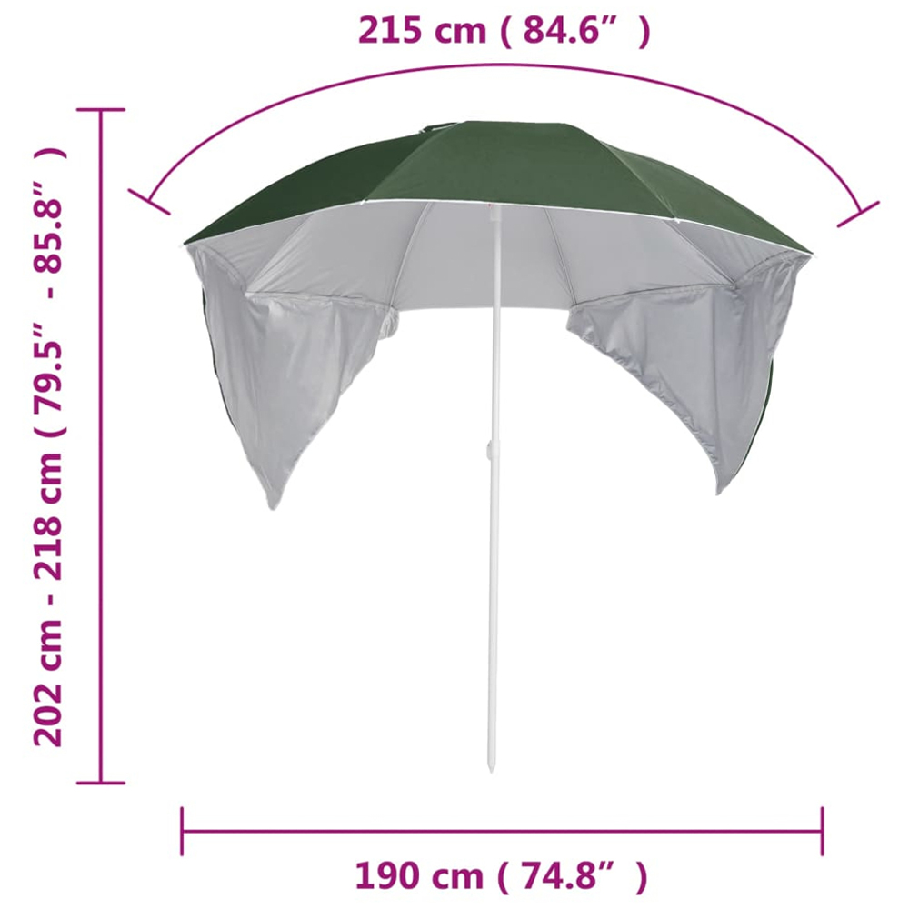 vidaXL Green Beach Parasol with Side Walls 2.15m Image 5
