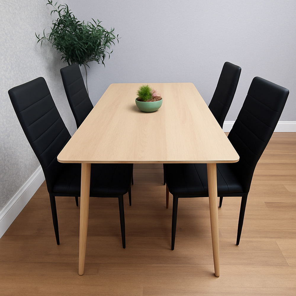 Kosy Koala 4 Seater Faux Leather Wooden Dining Set Black Image 5
