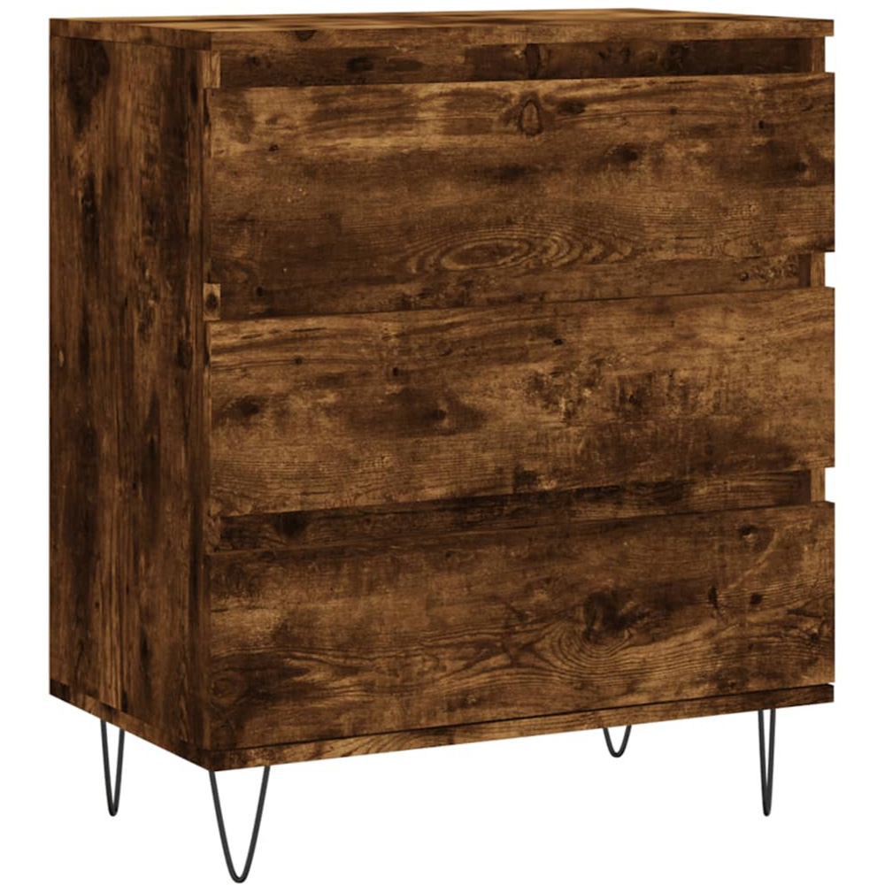 vidaXL 3 Drawer Smoked Oak Sideboard with Black Metal Legs Image 2
