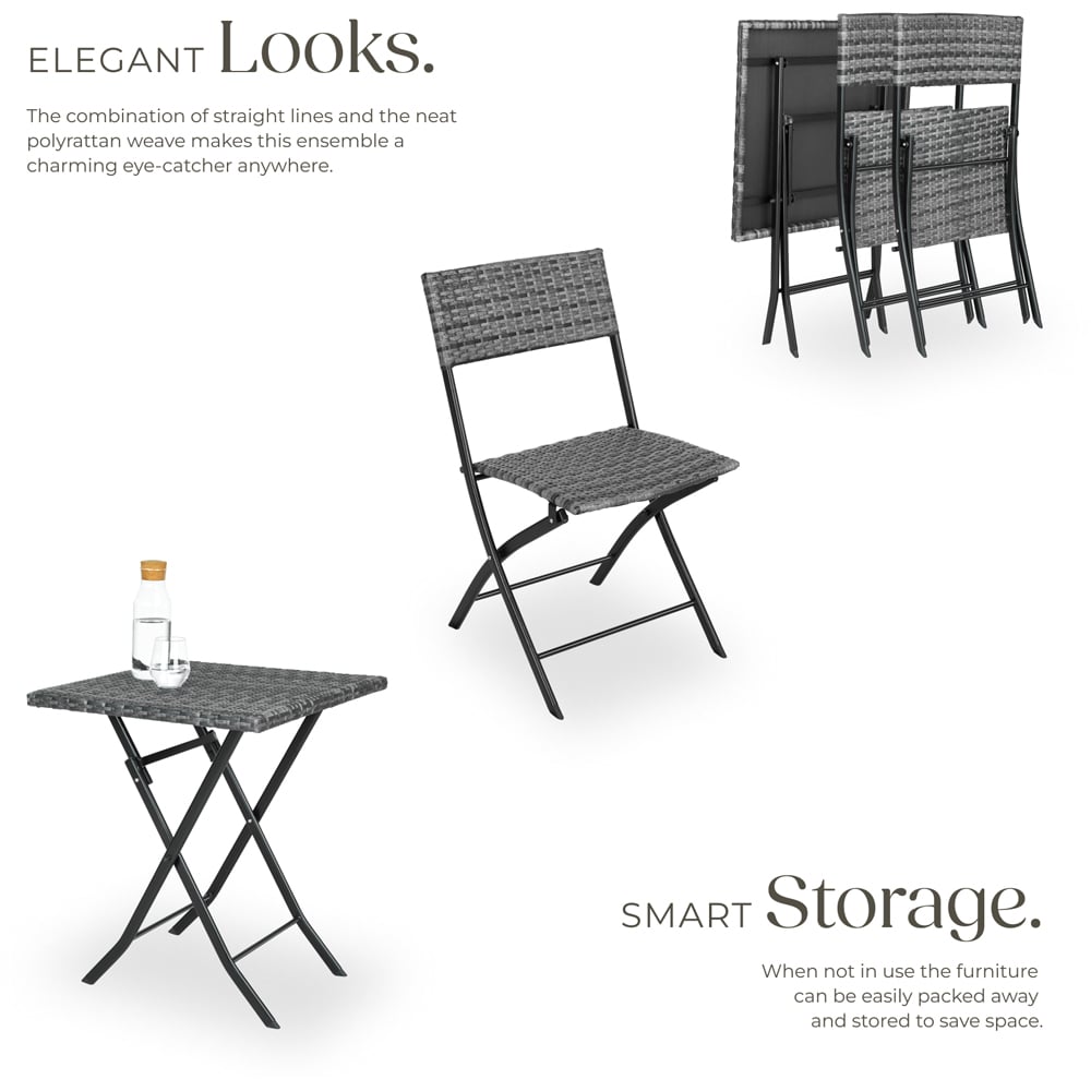 tectake Trevi 2 Seater Rattan Foldable Garden Bistro Set Grey Image 4