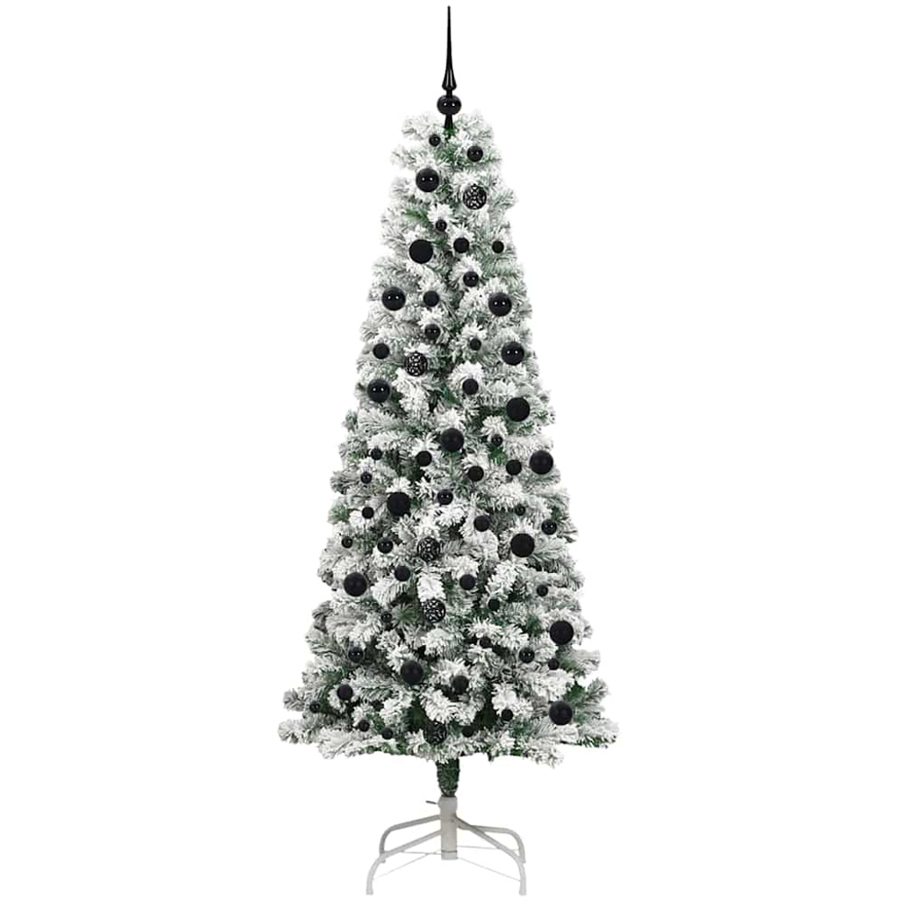 vidaXL Pre-Lit Warm White LED and Black Baubles Snow Flocked Artificial Christmas Tree 7ft Image 4
