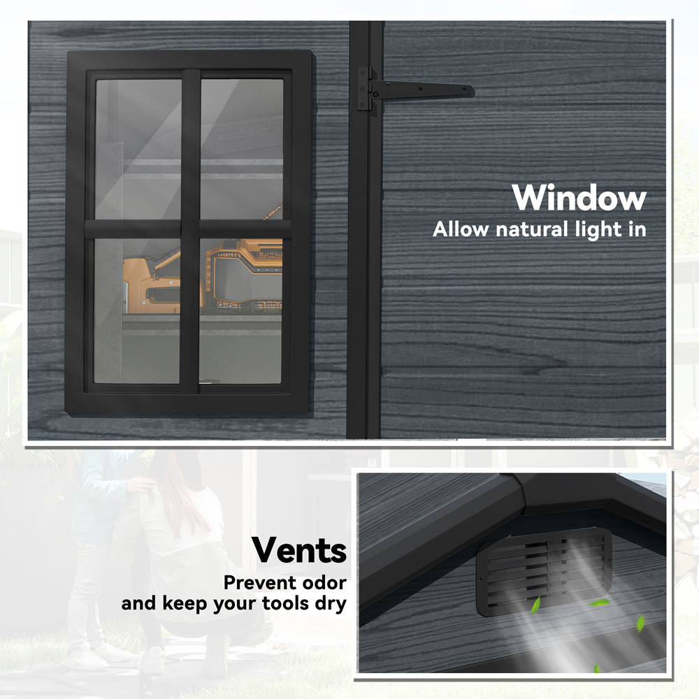 Outsunny 8 x 4ft Dark Grey Apex Garden Shed with Built-In Floor Image 4