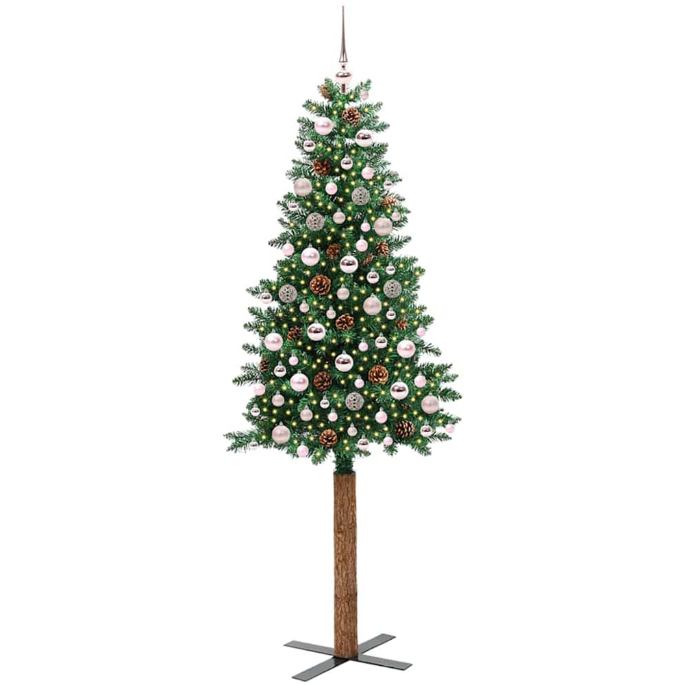 vidaXL Green Artificial Christmas Tree with Pinecones LEDs Pink Decoration Ornaments 7ft Image 6