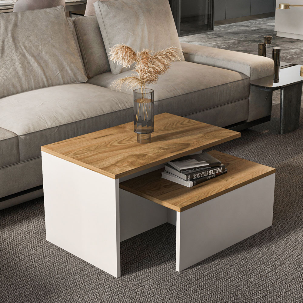 Decorotika Twins Oud White Nest of Coffee Tables Set of 2 Image 4