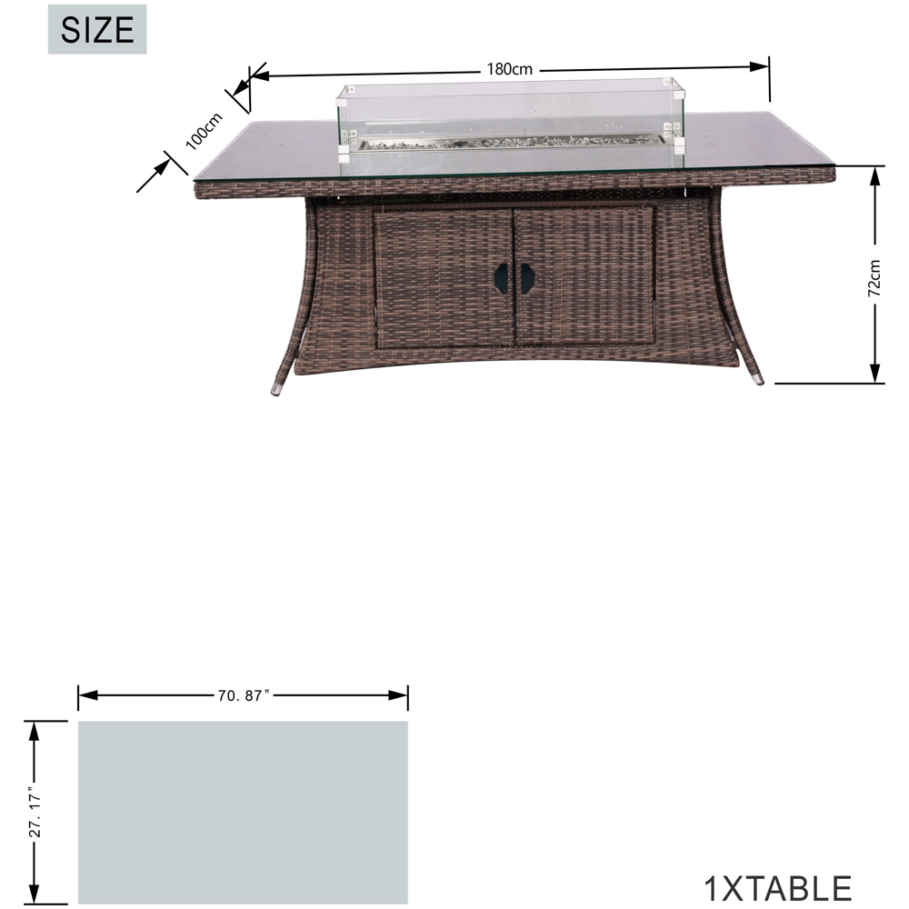 Direct Wicker 6 Seater Brown Rattan Rectangular Fire Pit Dining Table with Glass Top Image 8