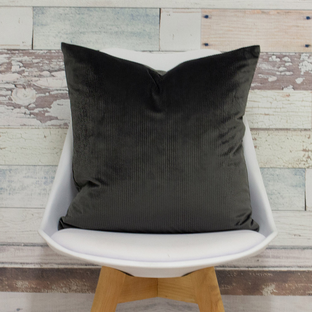 furn. Aurora Grey Ribbed Velvet Cushion Image 2