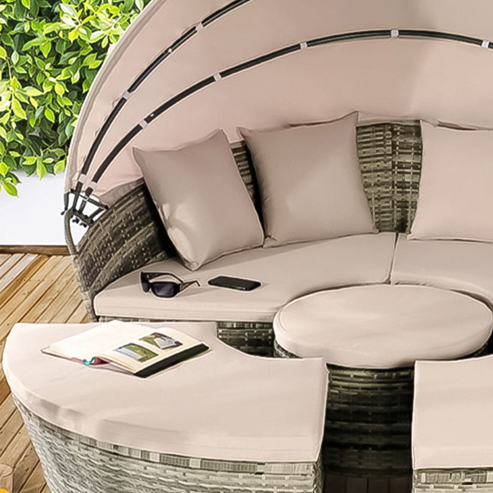 Brooklyn Luxury 8 Seater Grey Rattan Sun Lounger Sofa Set with Canopy and Cover 210cm Image 3