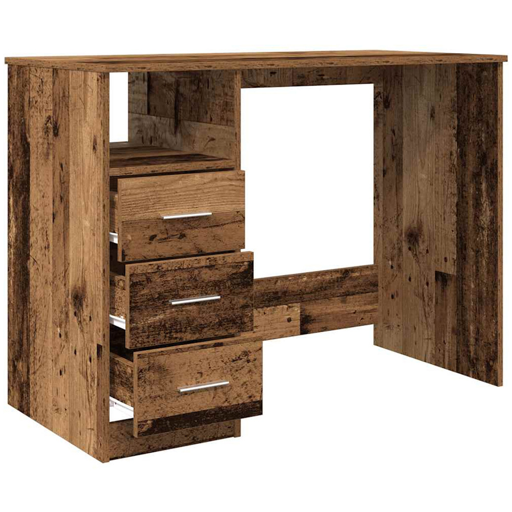 vidaXL 3 Drawer Single Shelf Computer Desk Old Wood Effect Image 7