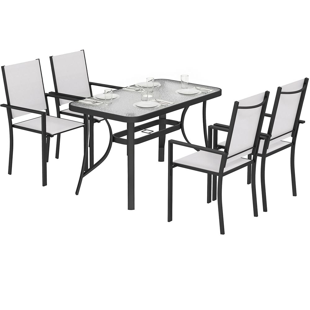Outsunny 4 Seater Glass Top Stackable Garden Dining Set with Parasol Hole Light Grey Image 2