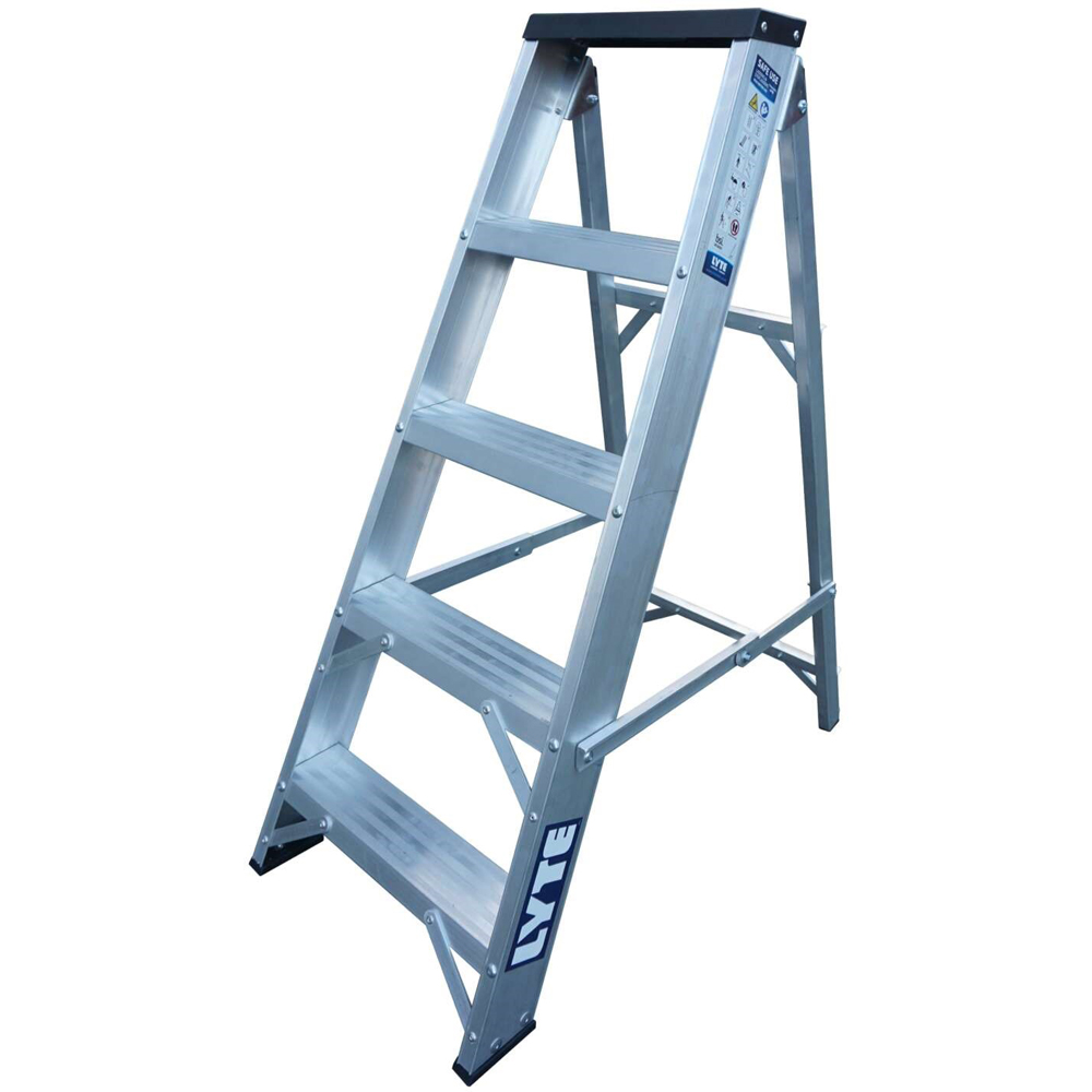 Lyte Ladders & Towers Professional Aluminium 5 Tread Swingback Step Ladder with Tool Tray Image 1