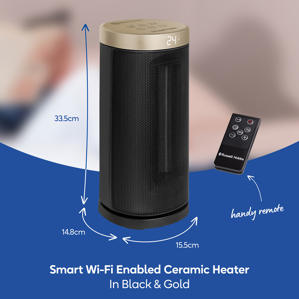 Russell Hobbs RHCTH2001G-SMT Black and Gold Round Smart Wi-Fi Enabled Ceramic Heater 2000W Image 9