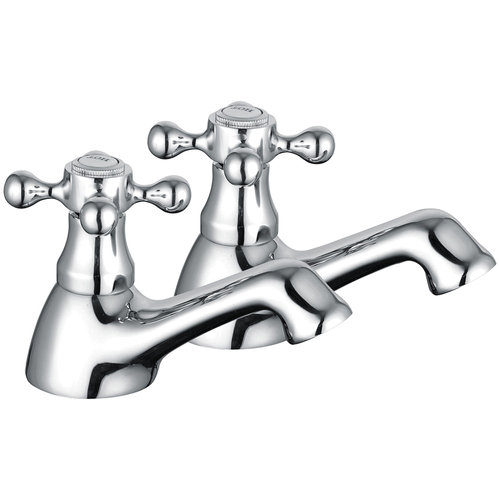 Nes Home Victorian Traditional Chrome Hot and Cold Twin Bath Taps Image 1