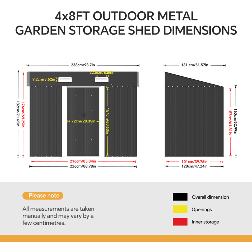Living and Home 4 x 8ft Metal Pent Garden Tool Storage Shed with Foundation Image 8
