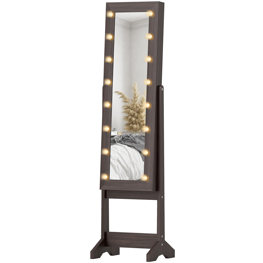 HOMCOM Dark Brown Freestanding LED Mirrored Jewellery Cabinet Image 1