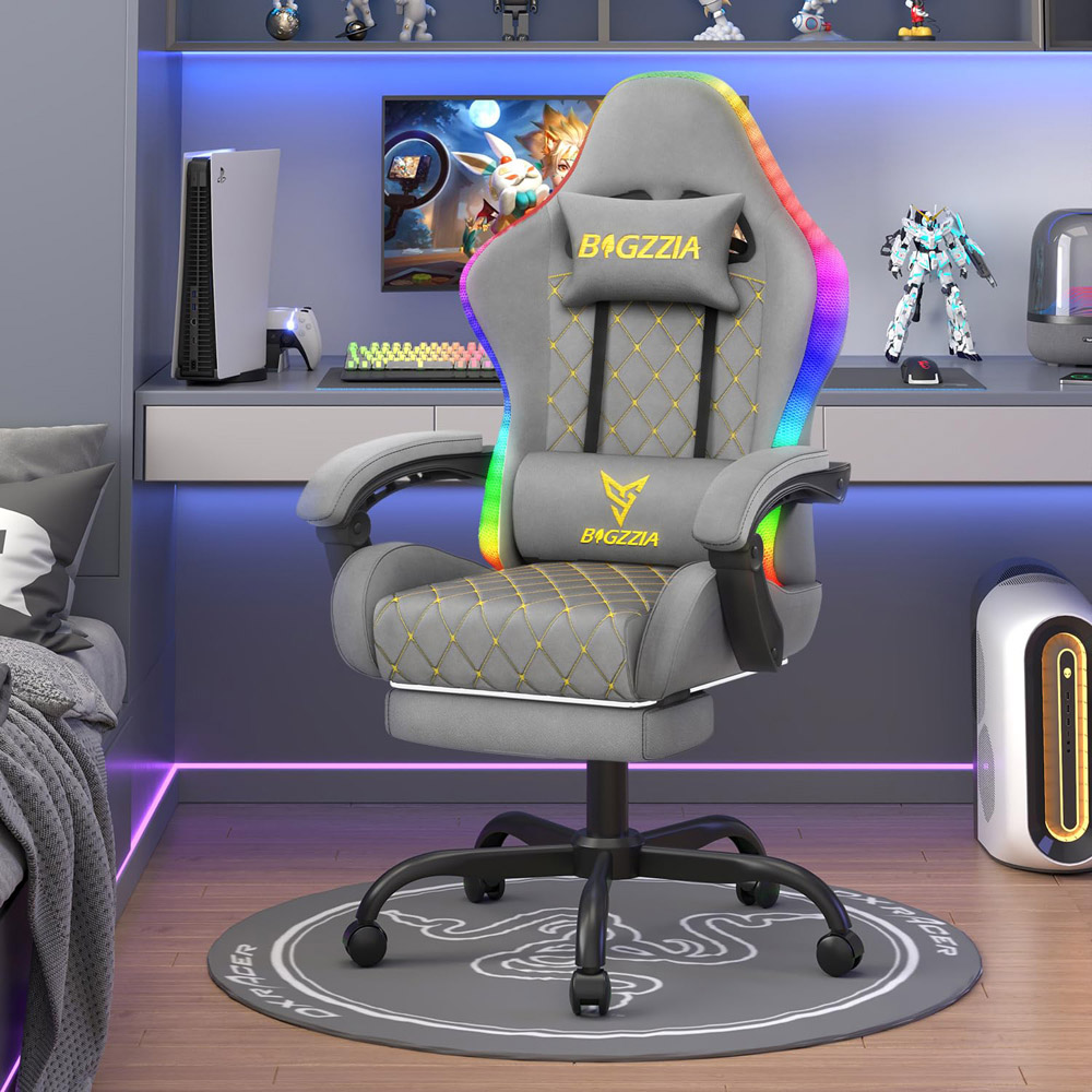 Rattrix Grey Reclining RGB Gaming Chair with LED Lights and Footrest Image 1