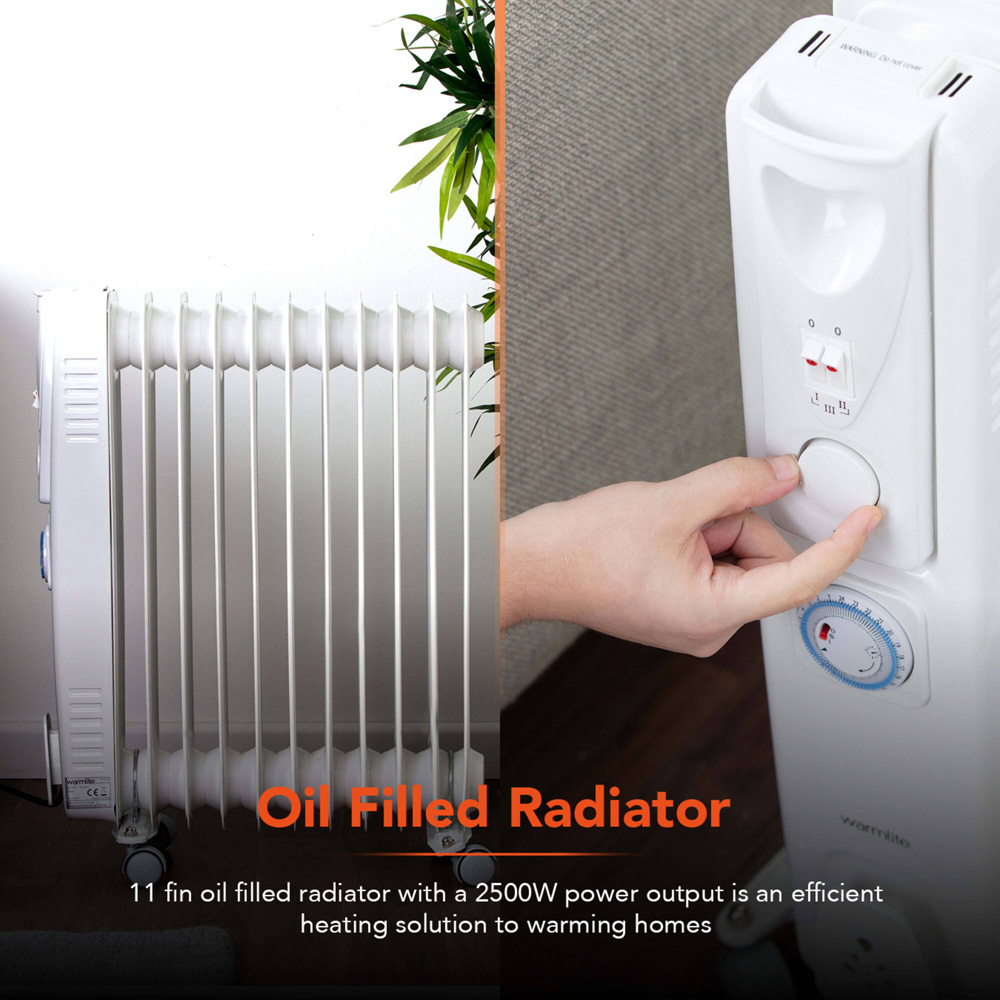 Warmlite 11 Fin White Oil Filled Radiator with Adjustable Thermostat 2500W Image 3