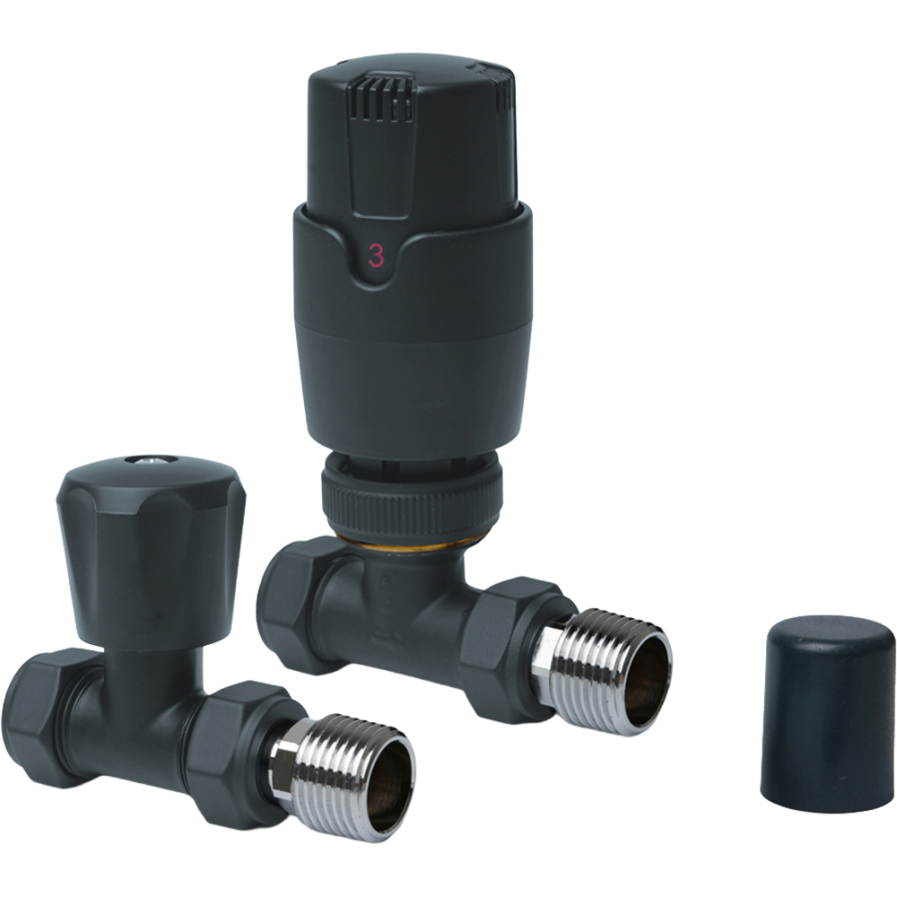 Go Bathrooms Anthracite Straight Thermostatic Radiator Valve 15mm 2 Pack Image 1