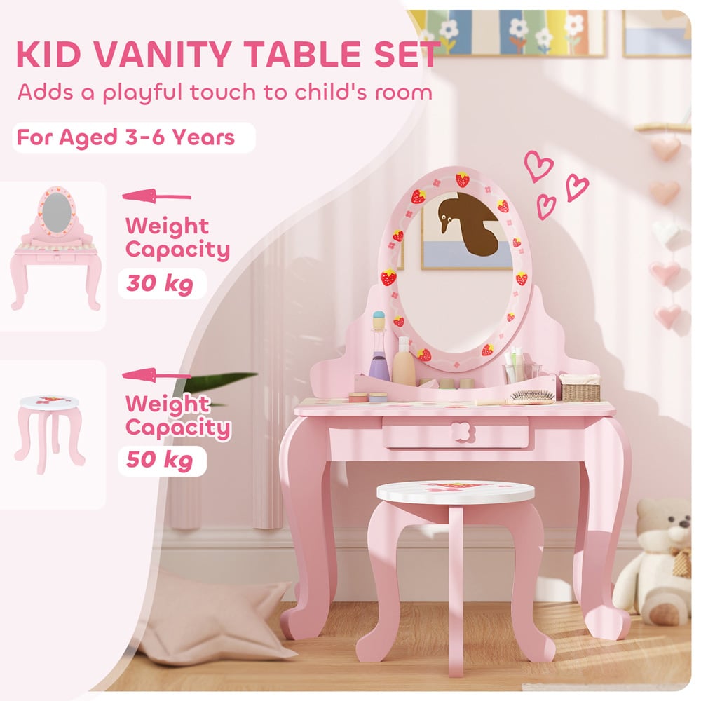 AIYAPLAY 2 Piece Pink Kids Dressing Table and Stool Set Image 8