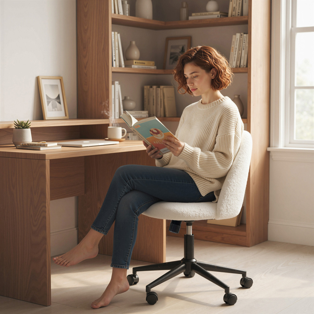 Portland Cream Teddy Fleece Height Adjustable Swivel Office Chair Image 4