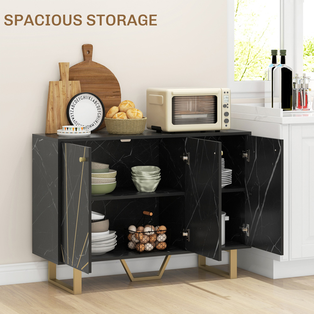 Portland 3 Door Black and Gold Tone Marble Texture Sideboard Image 8