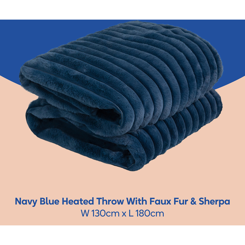 Russell Hobbs Navy Blue Faux Fur and Sherpa Heated Throw with Controller 130 x 180cm Image 7
