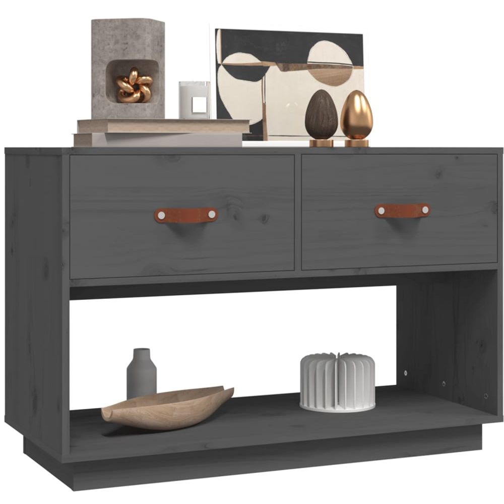 vidaXL 2 Drawer Single Shelf Grey Solid Pine TV Cabinet Image 3