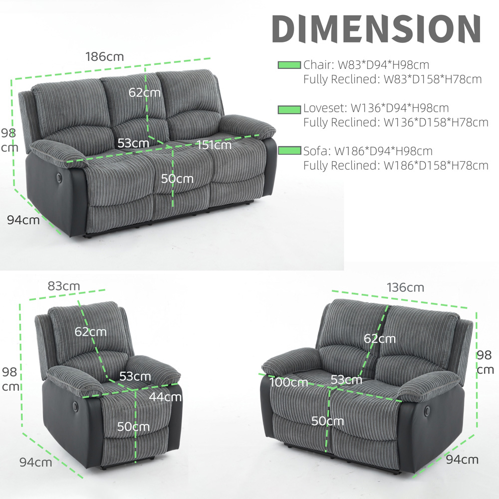 Furniture One 5 Seater Grey Sectional Corduroy Electric Recliner Sofa Image 9