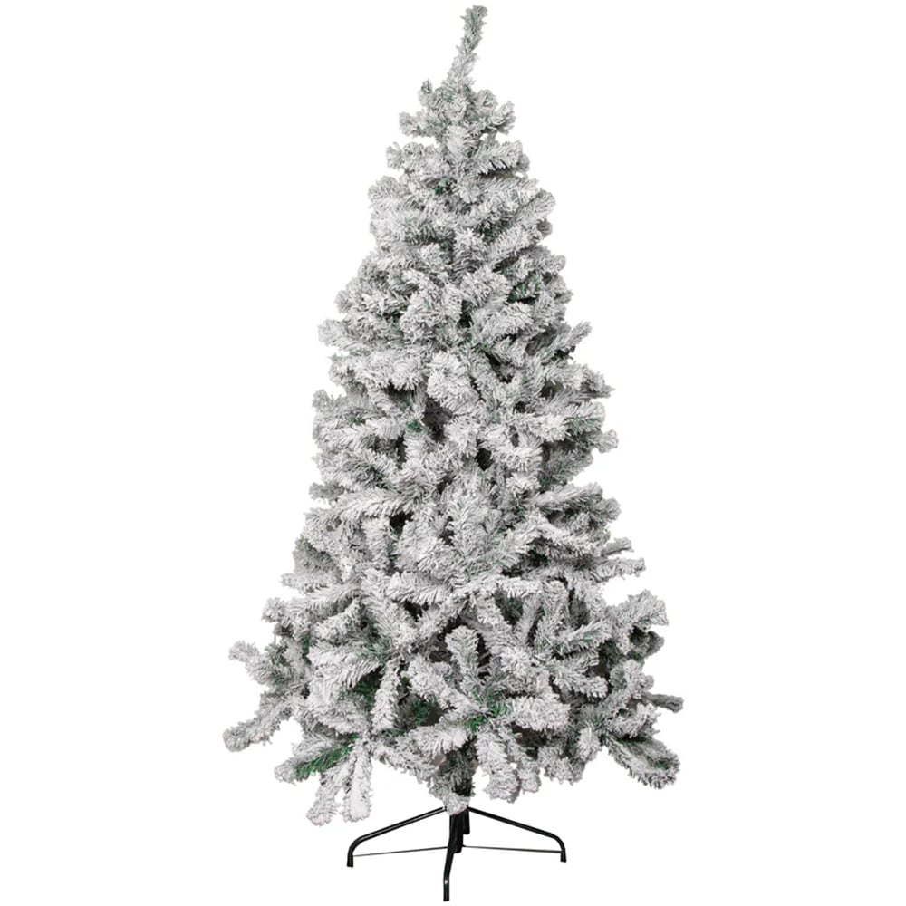 Samuel Alexander Snow Flocked Artificial Christmas Tree with Green Metal Stand 6ft Image 1