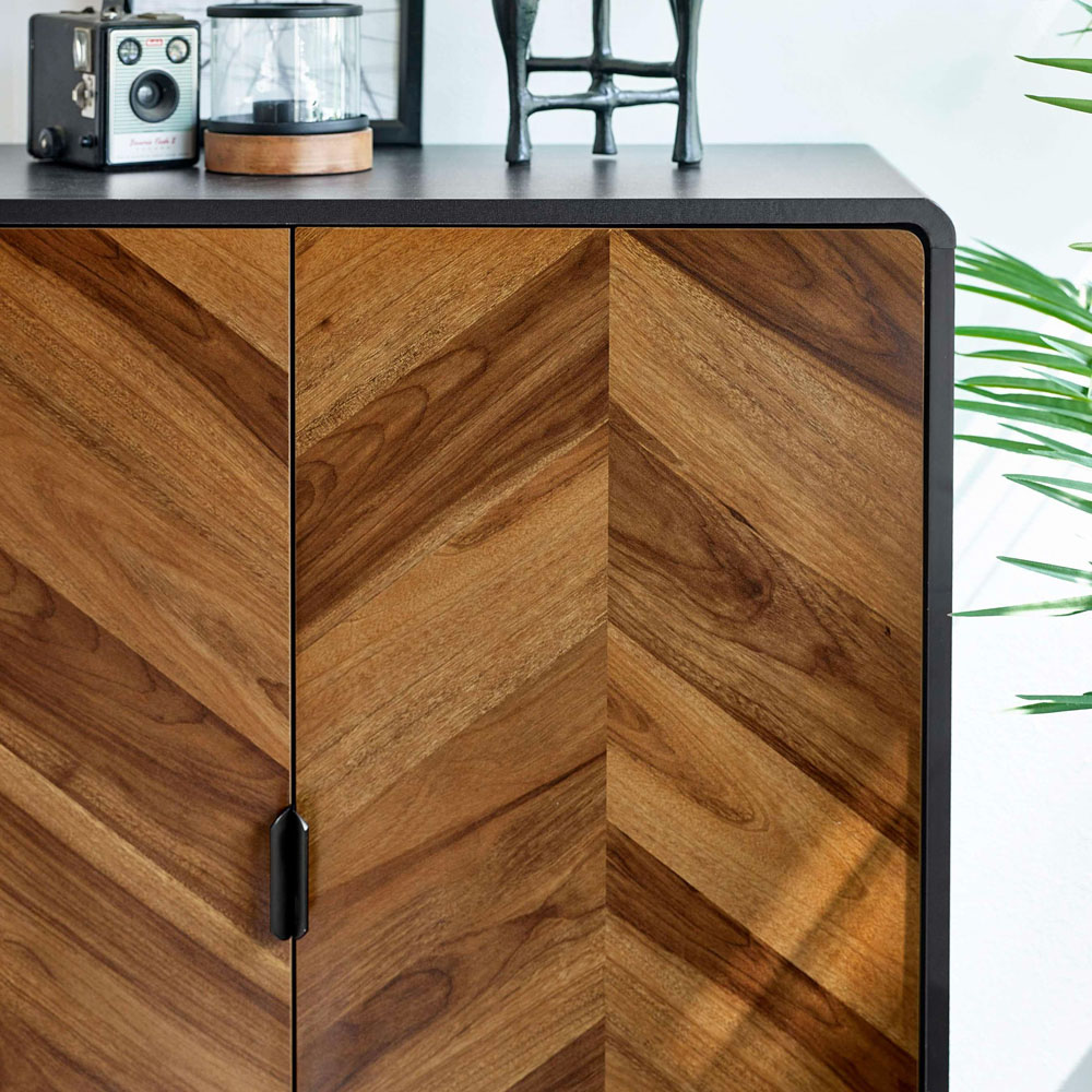 Julian Bowen Alvin 2 Door Black and Chevron Natural Wood Effect Storage Cabinet Image 8