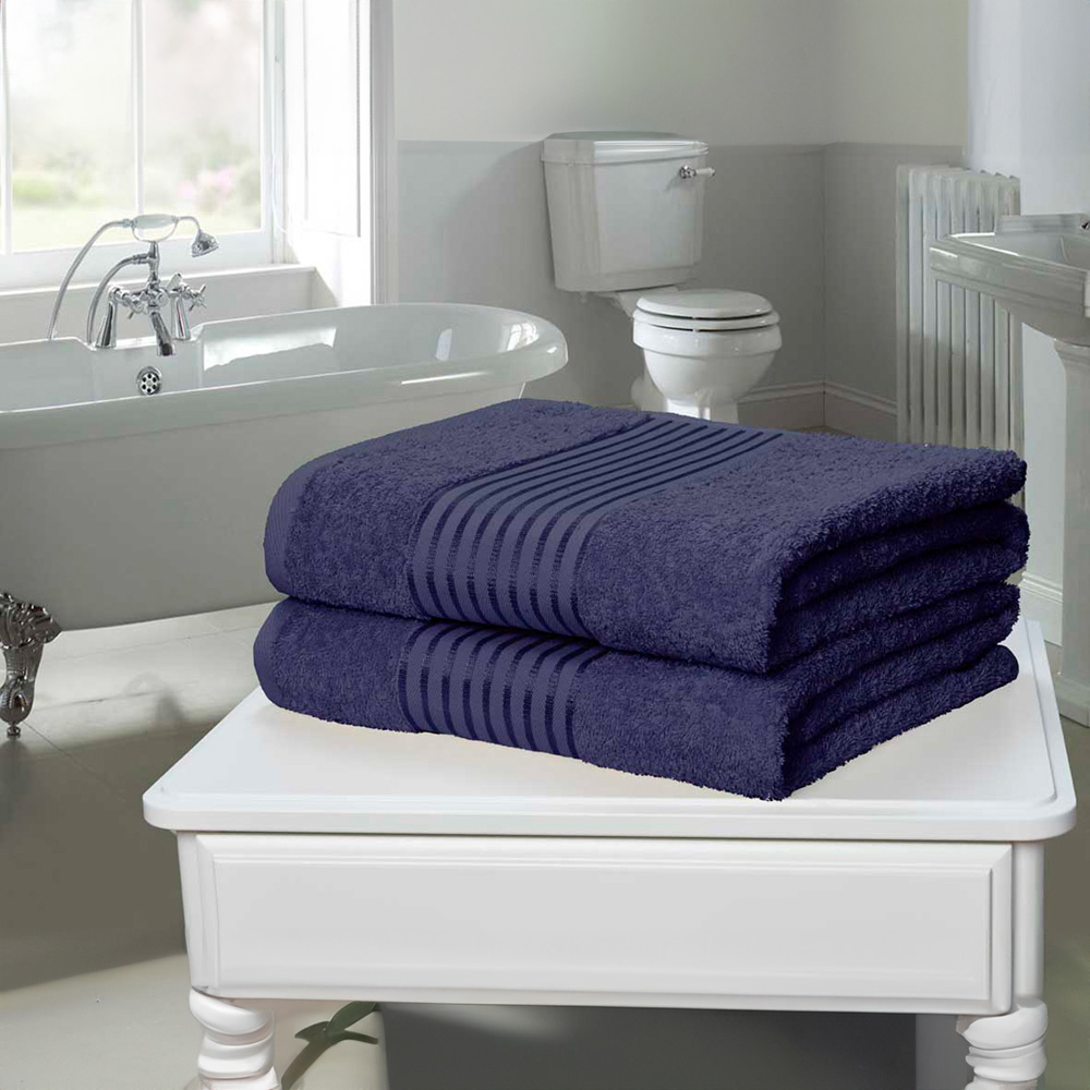 Rapport Home Windsor Pure Cotton Blue Bath Sheet Set of 2 Image 2