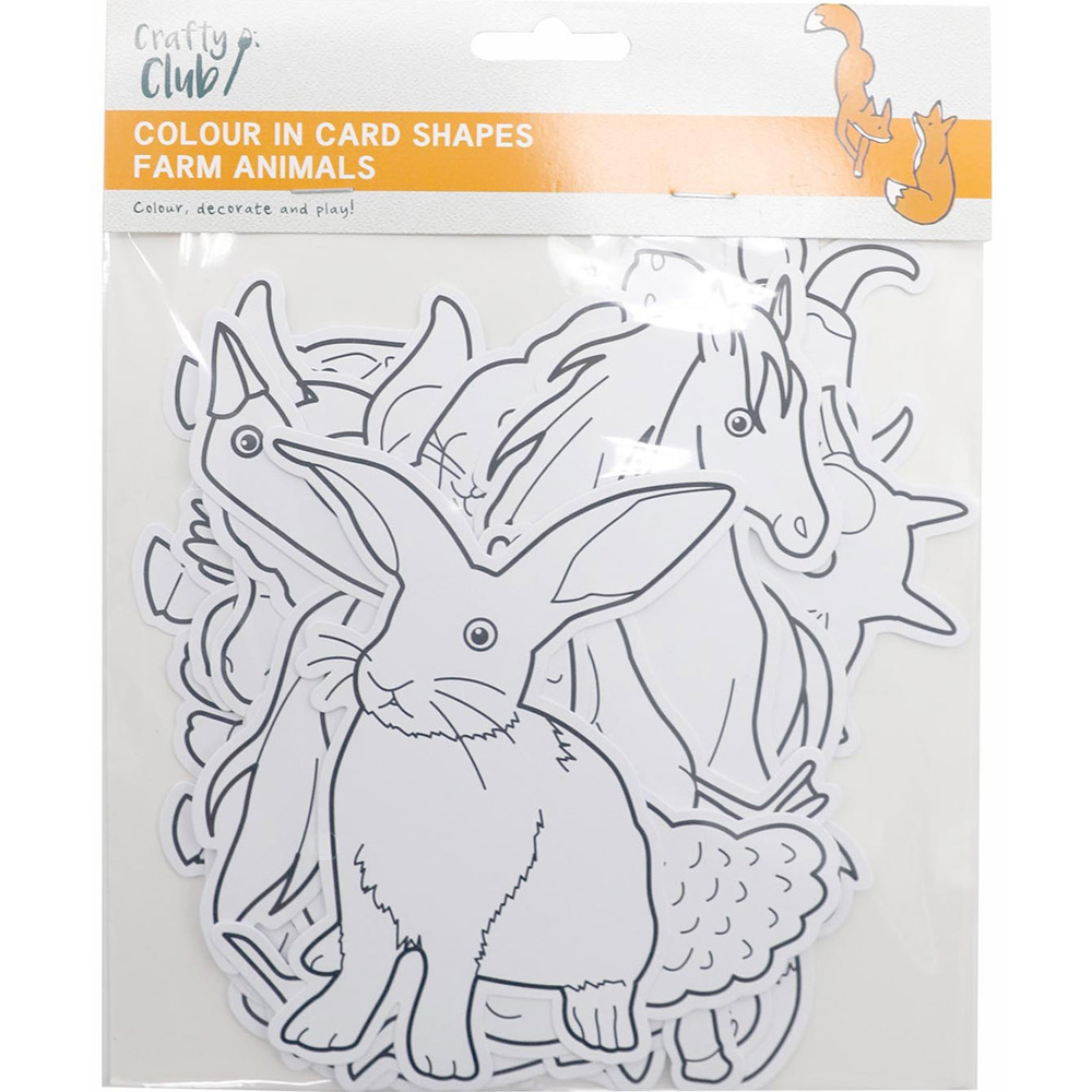 Crafty Club Pack of 12 Colour In Card Shapes - Farm Animals Image