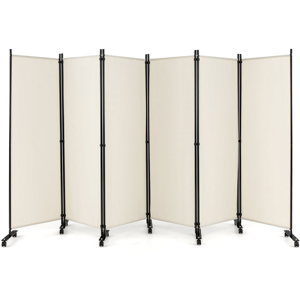 Costway 6 Panel White Room Divider on Wheels Image 1
