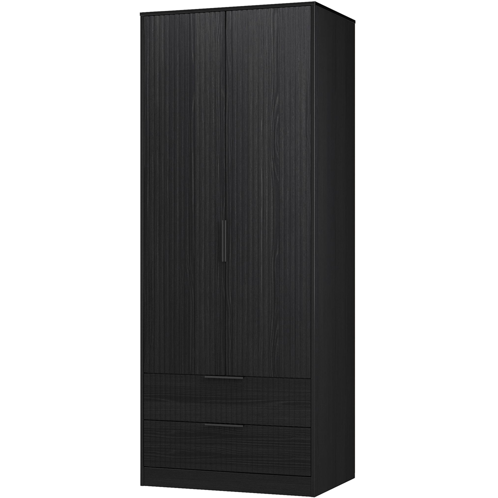 Crowndale Fluted 2 Door 2 Drawer Black Ash Tall Wardrobe Ready Assembled Image 4