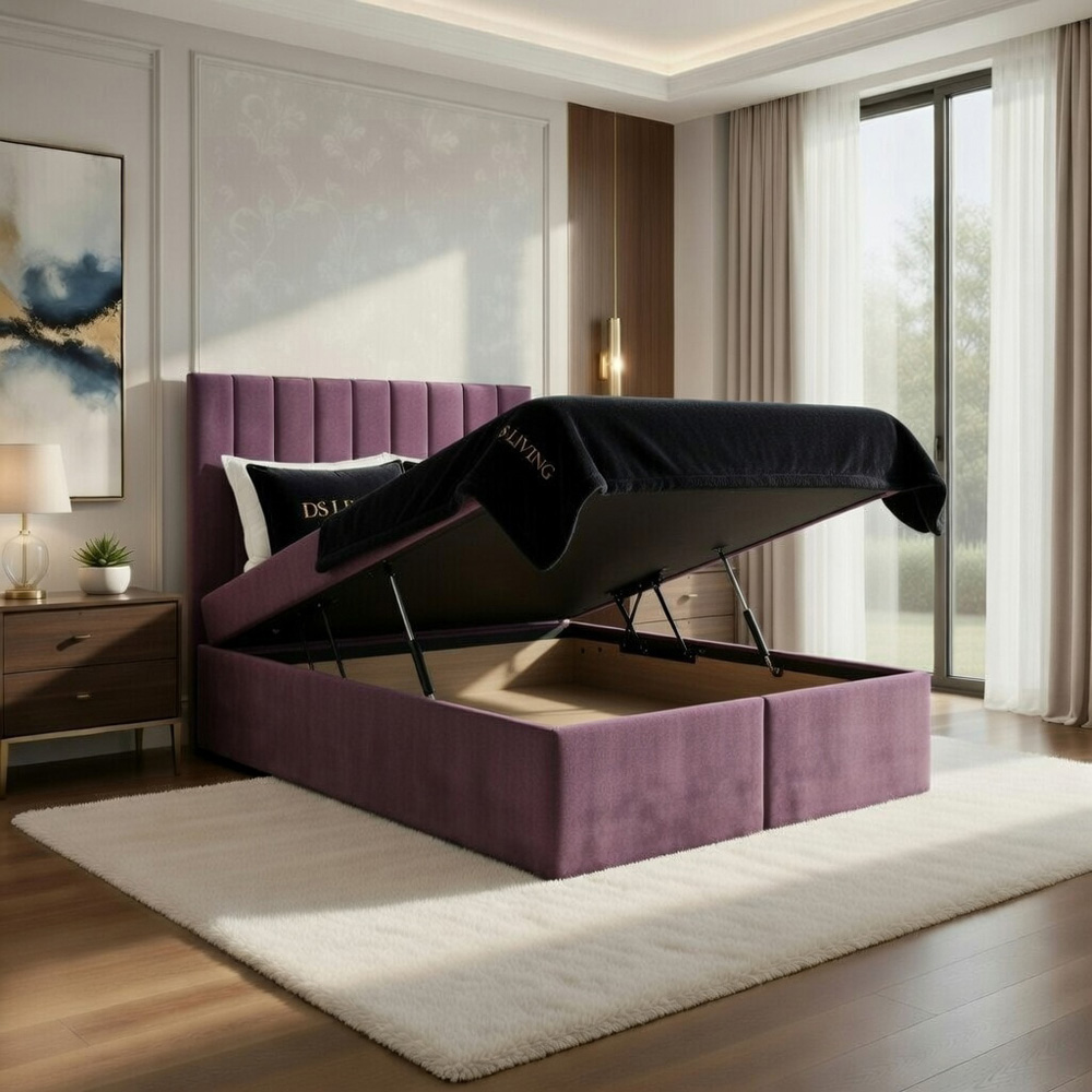 DS Living Aria Super King Size Pink Plush Ottoman Bed Image 2