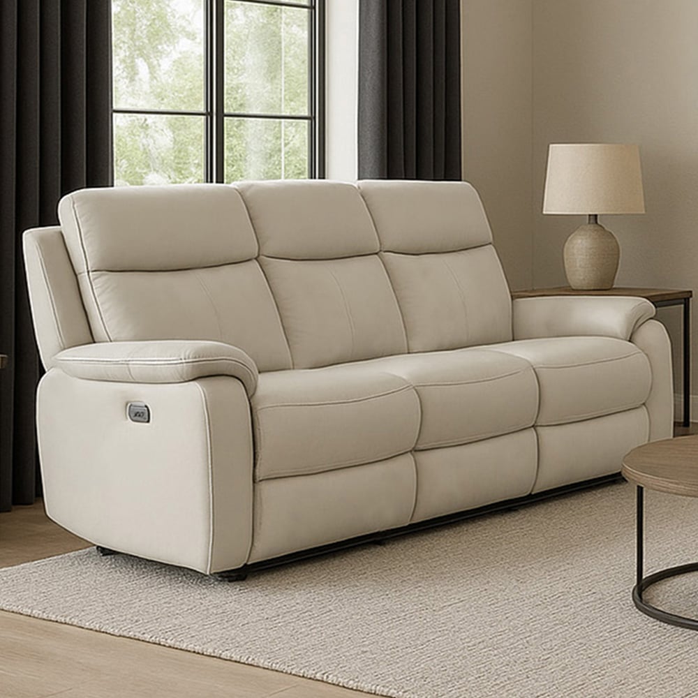 Aspire Kingsmere 3 Seater Light Grey Leather Power Recliner Sofa Image 1