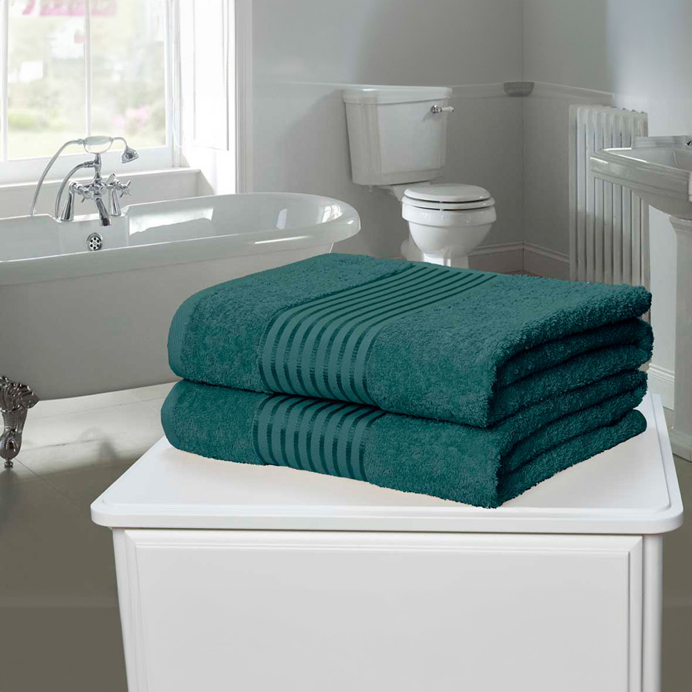 Rapport Home Windsor Pure Cotton Teal Bath Sheet Set of 2 Image 2
