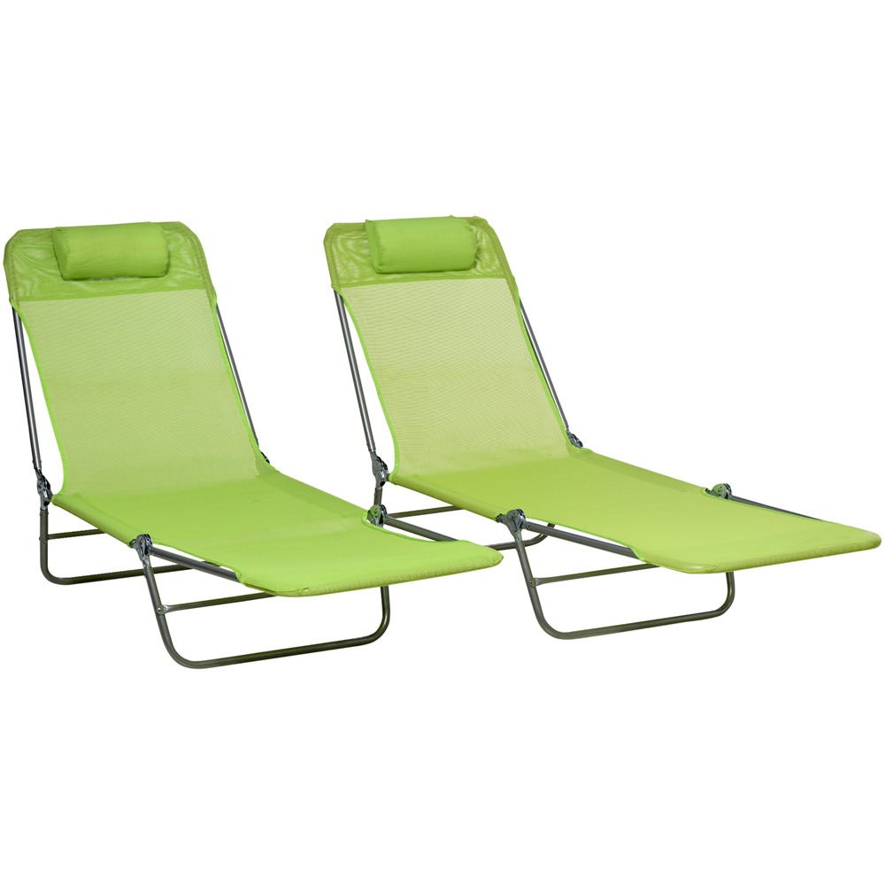 Outsunny Set of 2 Green Reclining Foldable Sun Lounger Image 2