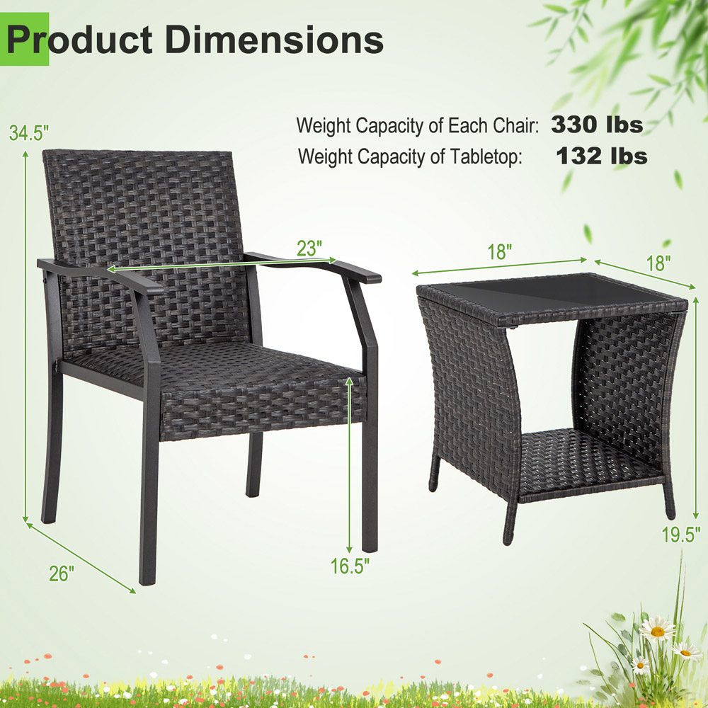 Costway 2 Seater Wicker Bistro Set Image 9