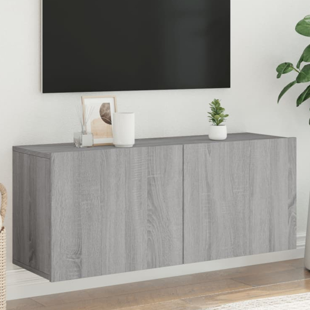 vidaXL 2 Door Grey Sonoma Wall Mounted TV Cabinet Image 1